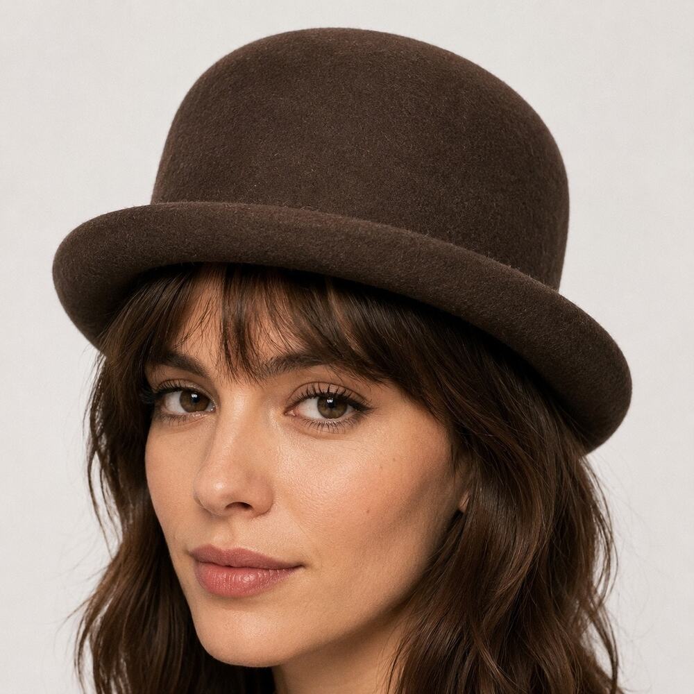 Amanda Smith Brown Wool Bowler Hat Women’s Italian Made 100% Wool Derby Vintage
